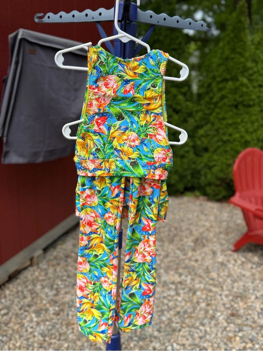 Girls' Custom Tropical Floral Dance Tank Top and Tie Leggings - Multicolor